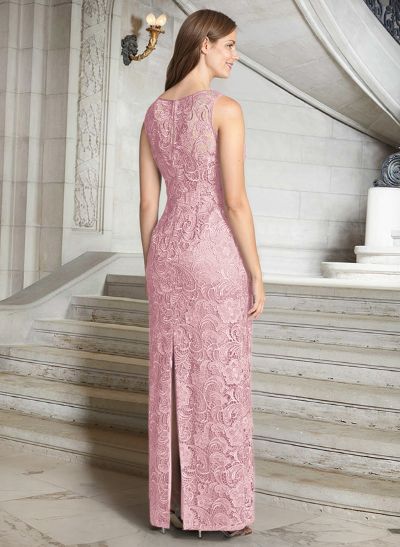 Sheath/Column Scoop Neck Floor-Length Lace/Silk Like Satin Mother Of The Bride Dresses