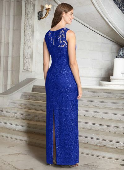 Sheath/Column Scoop Neck Floor-Length Lace/Silk Like Satin Mother Of The Bride Dresses