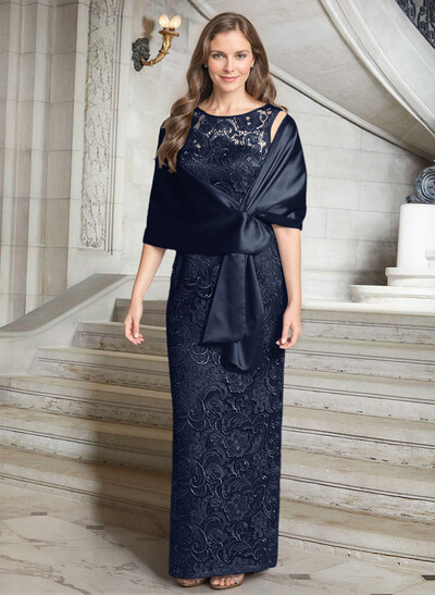 Luxury Blue Floral Embroidered LIlusion Neck Mother Of The Bride Dresses With Back Split