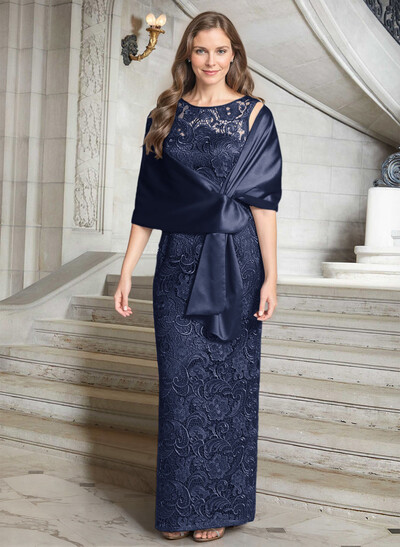 Luxury Blue Floral Embroidered LIlusion Neck Mother Of The Bride Dresses With Back Split