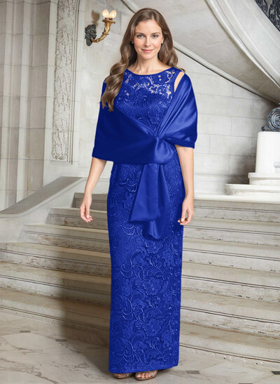 Luxury Blue Floral Embroidered LIlusion Neck Mother Of The Bride Dresses With Back Split