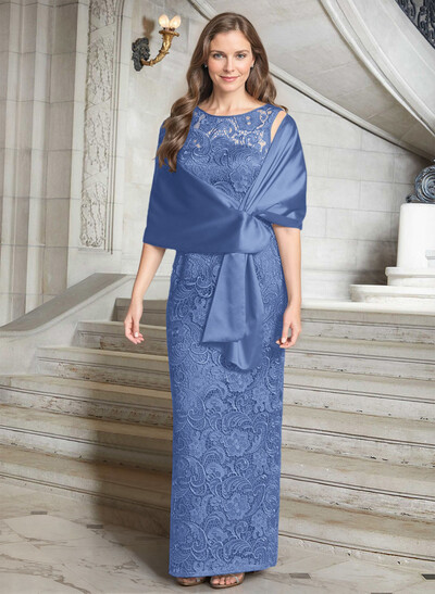 Luxury Blue Floral Embroidered LIlusion Neck Mother Of The Bride Dresses With Back Split