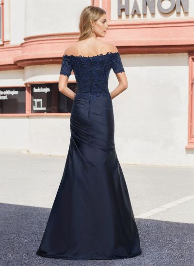 Vintage Inspired Lace Off Shoulder Pleated Waist Floor-Length Mother Of The Bride Dresses