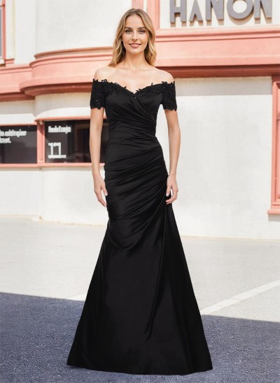 Trumpet/Mermaid Off-The-Shoulder Floor-Length Satin Mother Of The Bride Dresses With Lace