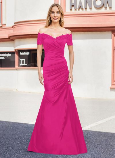 Trumpet/Mermaid Off-The-Shoulder Floor-Length Satin Mother Of The Bride Dresses With Lace