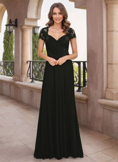 Modest Semi Sheer LIlusion Back Ruched Waist Mother Of The Bride Dresses With Lace Applique
