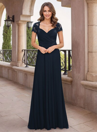 Modest Semi Sheer LIlusion Back Ruched Waist Mother Of The Bride Dresses With Lace Applique