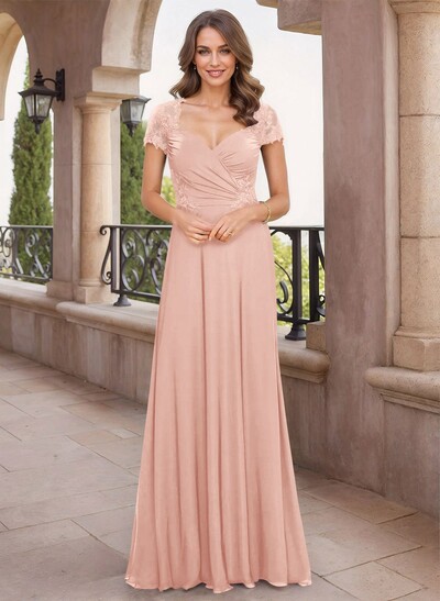 Modest Semi Sheer LIlusion Back Ruched Waist Mother Of The Bride Dresses With Lace Applique