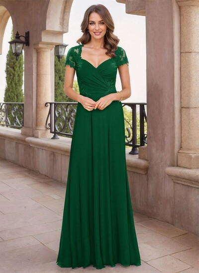 Modest Semi Sheer LIlusion Back Ruched Waist Mother Of The Bride Dresses With Lace Applique