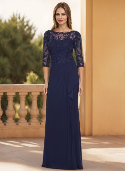 Flattering Llusion Semi Sheer Illusion Neck Mother Of The Bride Dresses With Ruffled Waist