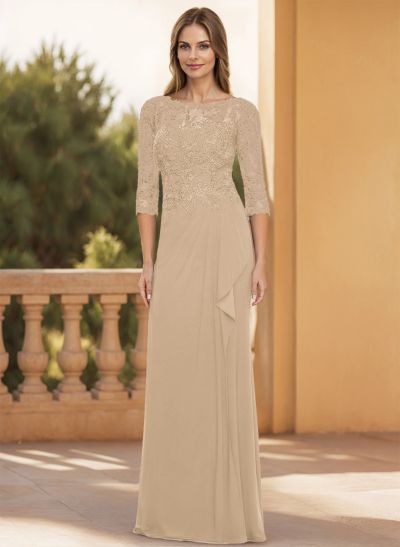 Sheath/Column Scoop Neck 3/4 Sleeves Chiffon Mother Of The Bride Dresses With Lace