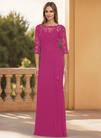 Sheath/Column Scoop Neck 3/4 Sleeves Chiffon Mother Of The Bride Dresses With Lace