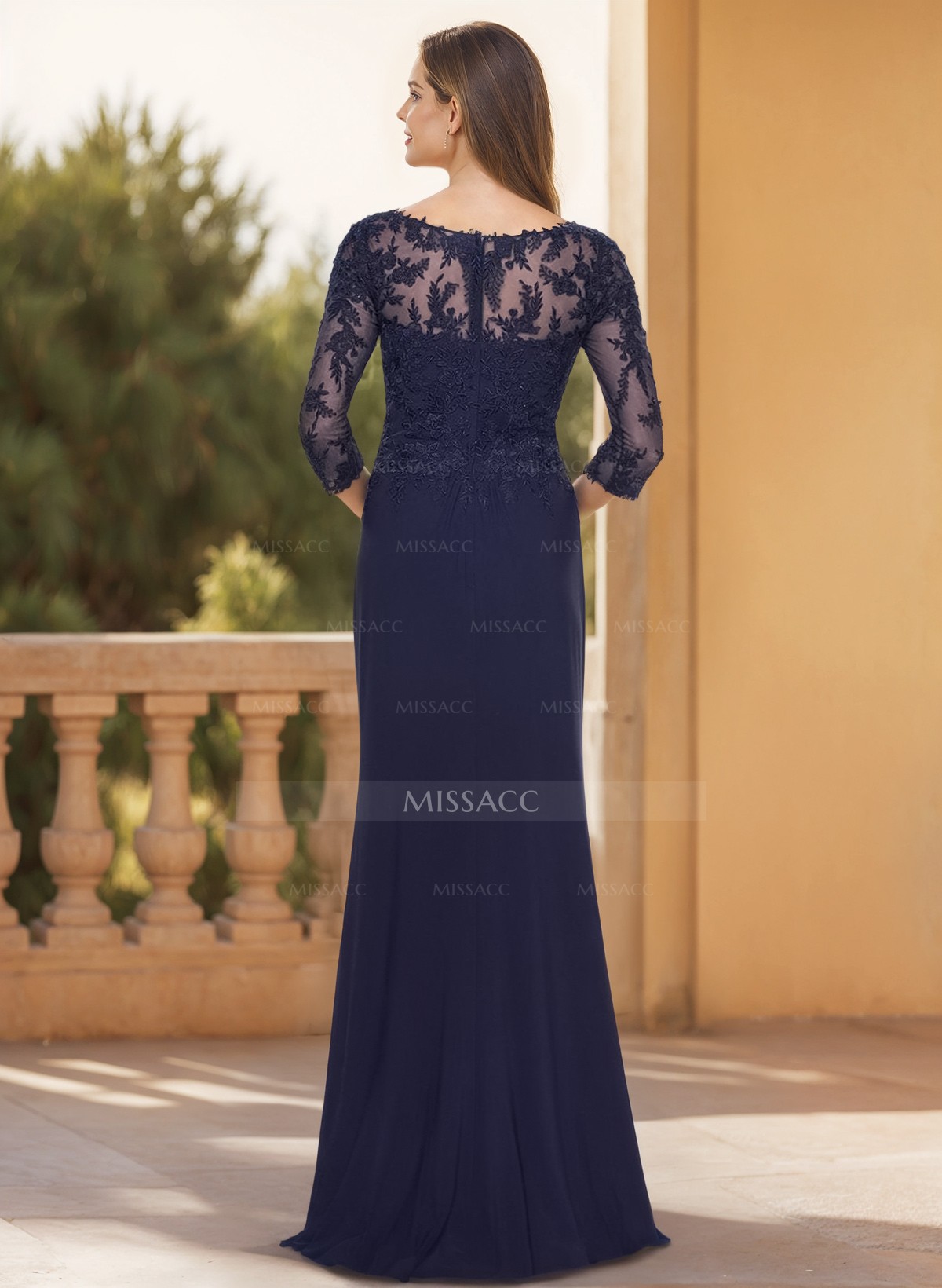 Flattering Llusion Semi Sheer Illusion Neck Mother Of The Bride Dresses With Ruffled Waist