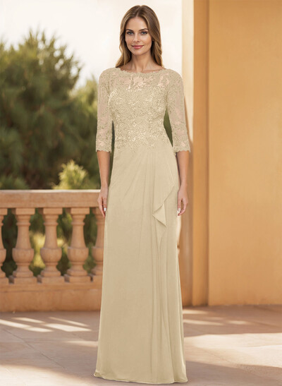 Flattering Llusion Semi Sheer Illusion Neck Mother Of The Bride Dresses With Ruffled Waist
