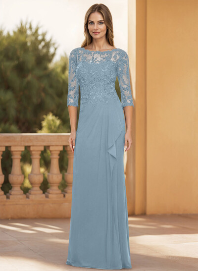 Flattering Llusion Semi Sheer Illusion Neck Mother Of The Bride Dresses With Ruffled Waist