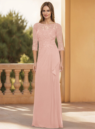 Flattering Llusion Semi Sheer Illusion Neck Mother Of The Bride Dresses With Ruffled Waist