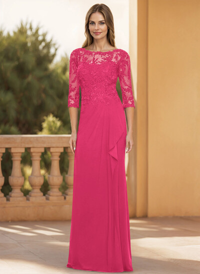 Flattering Llusion Semi Sheer Illusion Neck Mother Of The Bride Dresses With Ruffled Waist