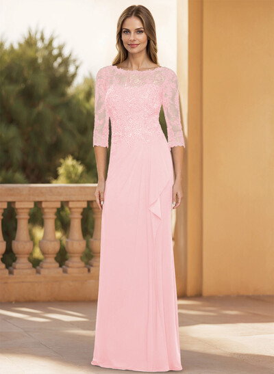 Flattering Llusion Semi Sheer Illusion Neck Mother Of The Bride Dresses With Ruffled Waist