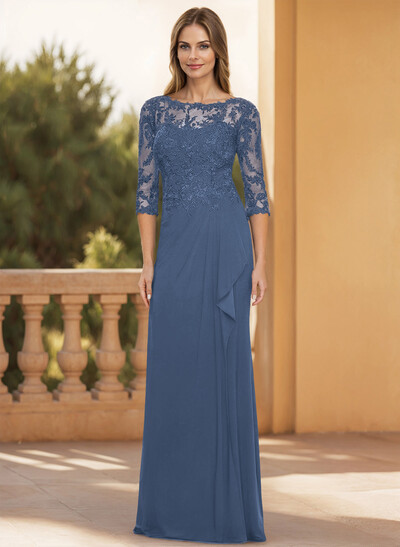 Flattering Llusion Semi Sheer Illusion Neck Mother Of The Bride Dresses With Ruffled Waist
