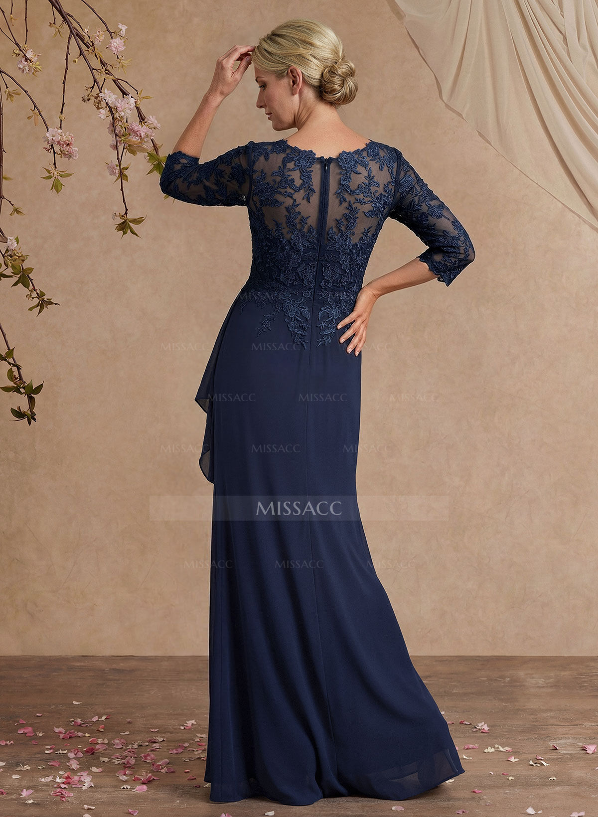 Flattering Llusion Semi Sheer Illusion Neck Mother Of The Bride Dresses With Ruffled Waist