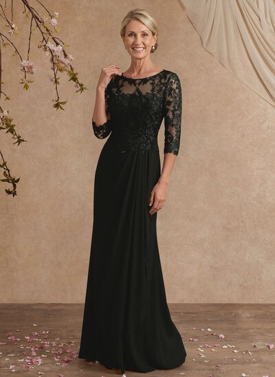 Flattering Llusion Semi Sheer Illusion Neck Mother Of The Bride Dresses With Ruffled Waist