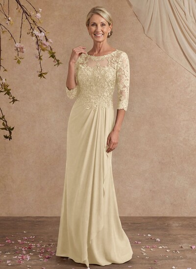 Flattering Llusion Semi Sheer Illusion Neck Mother Of The Bride Dresses With Ruffled Waist