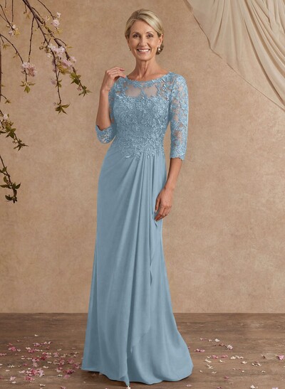 Flattering Llusion Semi Sheer Illusion Neck Mother Of The Bride Dresses With Ruffled Waist