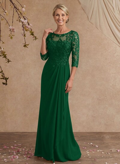 Flattering Llusion Semi Sheer Illusion Neck Mother Of The Bride Dresses With Ruffled Waist