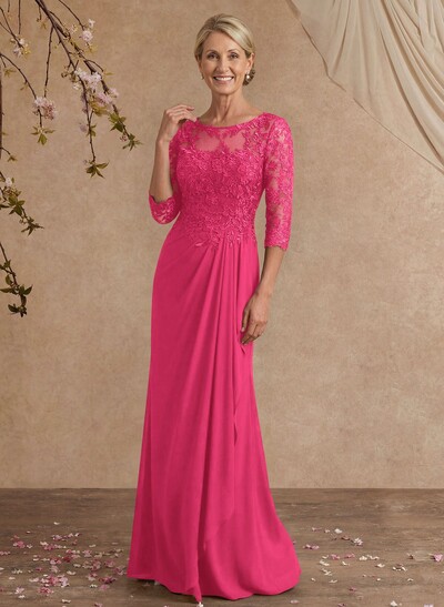 Flattering Llusion Semi Sheer Illusion Neck Mother Of The Bride Dresses With Ruffled Waist