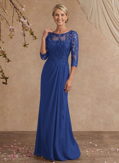 Flattering Llusion Semi Sheer Illusion Neck Mother Of The Bride Dresses With Ruffled Waist