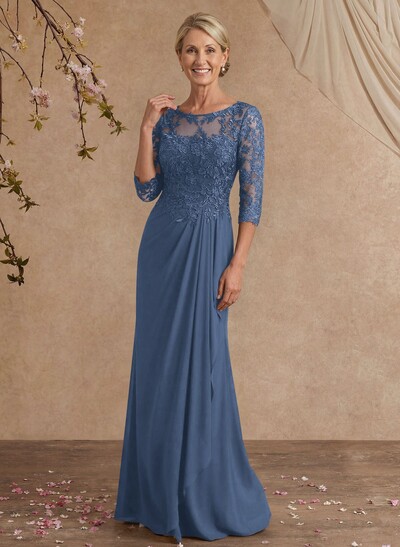 Flattering Llusion Semi Sheer Illusion Neck Mother Of The Bride Dresses With Ruffled Waist