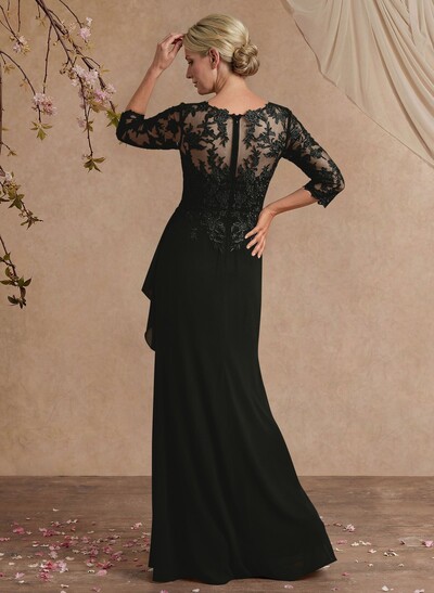 Flattering Llusion Semi Sheer Illusion Neck Mother Of The Bride Dresses With Ruffled Waist