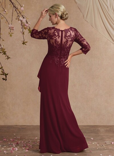 Flattering Llusion Semi Sheer Illusion Neck Mother Of The Bride Dresses With Ruffled Waist