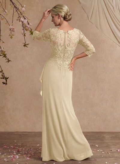 Flattering Llusion Semi Sheer Illusion Neck Mother Of The Bride Dresses With Ruffled Waist