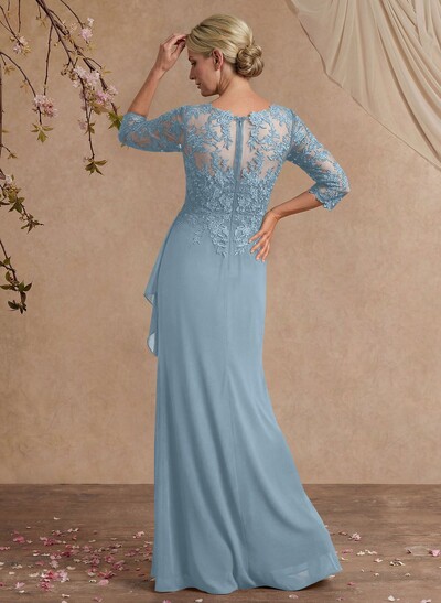 Flattering Llusion Semi Sheer Illusion Neck Mother Of The Bride Dresses With Ruffled Waist