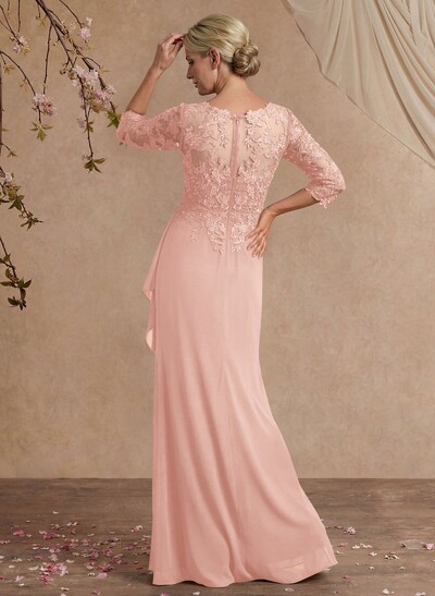 Flattering Llusion Semi Sheer Illusion Neck Mother Of The Bride Dresses With Ruffled Waist