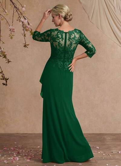 Flattering Llusion Semi Sheer Illusion Neck Mother Of The Bride Dresses With Ruffled Waist