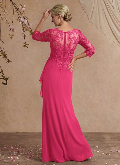 Flattering Llusion Semi Sheer Illusion Neck Mother Of The Bride Dresses With Ruffled Waist