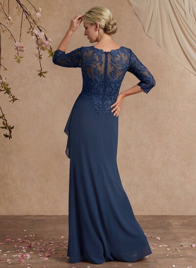 Flattering Llusion Semi Sheer Illusion Neck Mother Of The Bride Dresses With Ruffled Waist