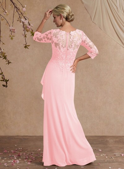 Flattering Llusion Semi Sheer Illusion Neck Mother Of The Bride Dresses With Ruffled Waist