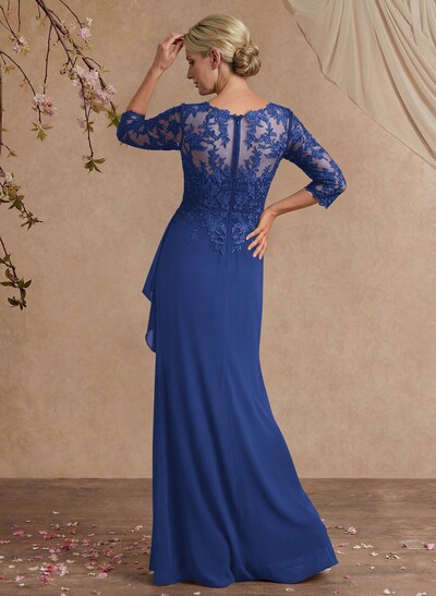 Flattering Llusion Semi Sheer Illusion Neck Mother Of The Bride Dresses With Ruffled Waist