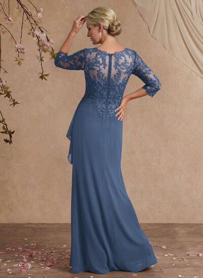 Flattering Llusion Semi Sheer Illusion Neck Mother Of The Bride Dresses With Ruffled Waist