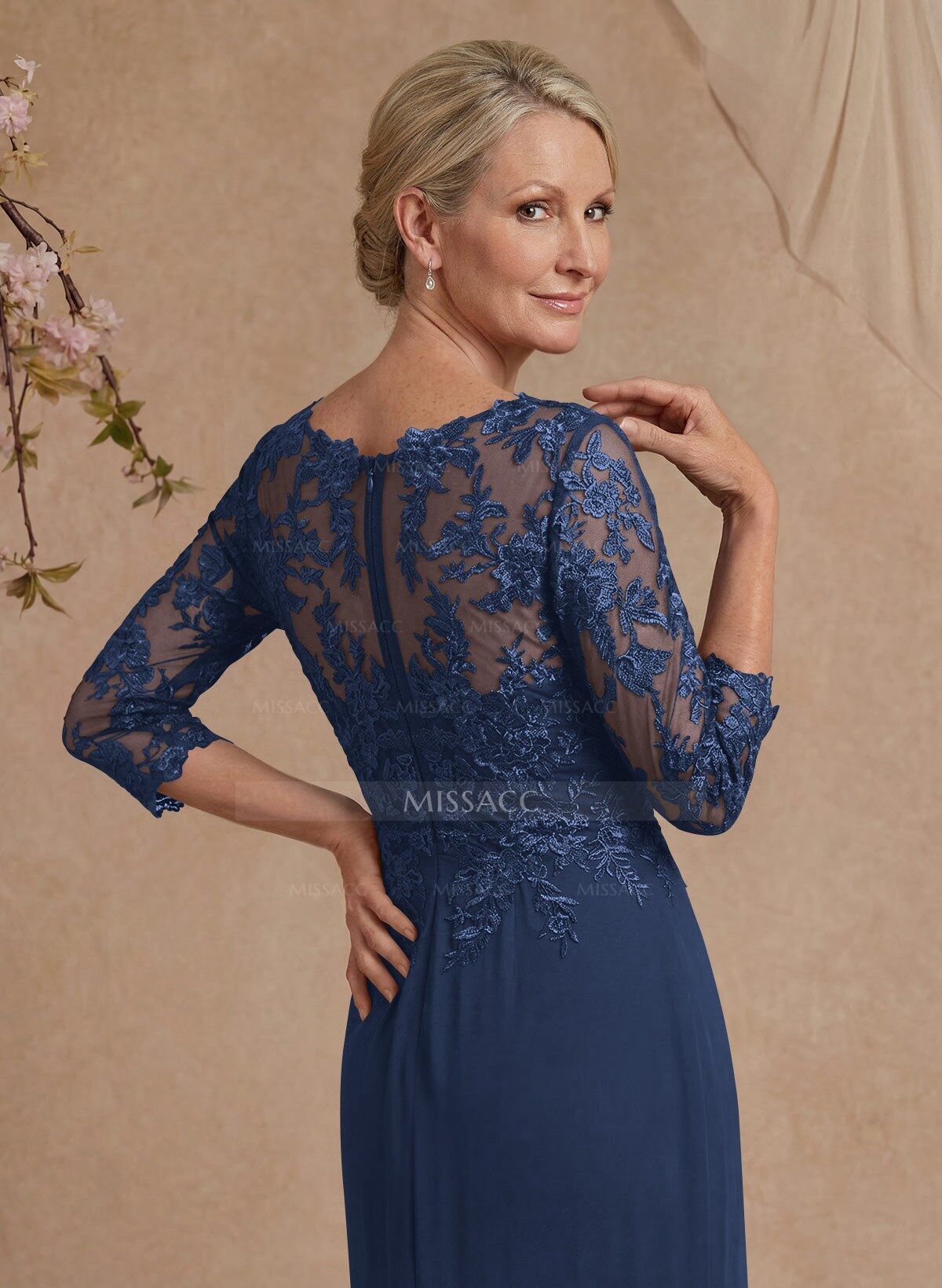 Flattering Llusion Semi Sheer Illusion Neck Mother Of The Bride Dresses With Ruffled Waist