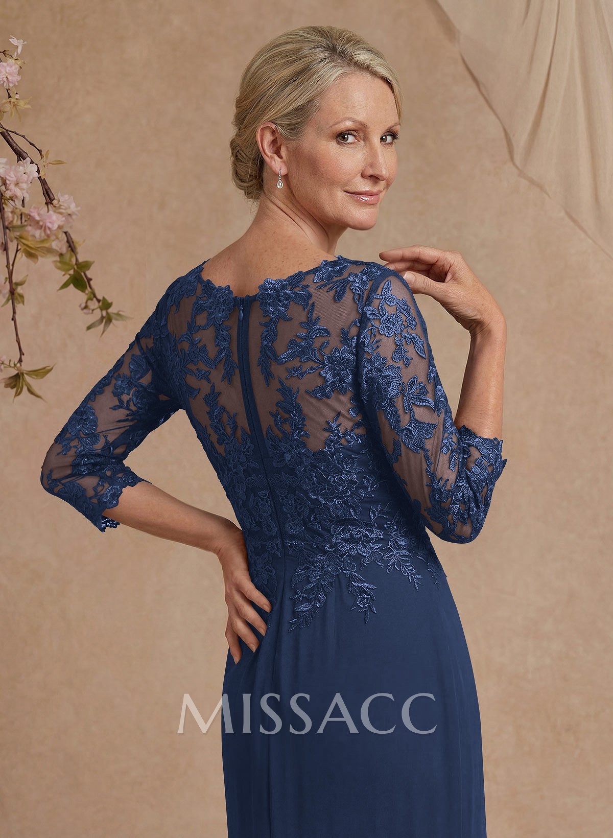 Flattering Llusion Semi Sheer Illusion Neck Mother Of The Bride Dresses With Ruffled Waist