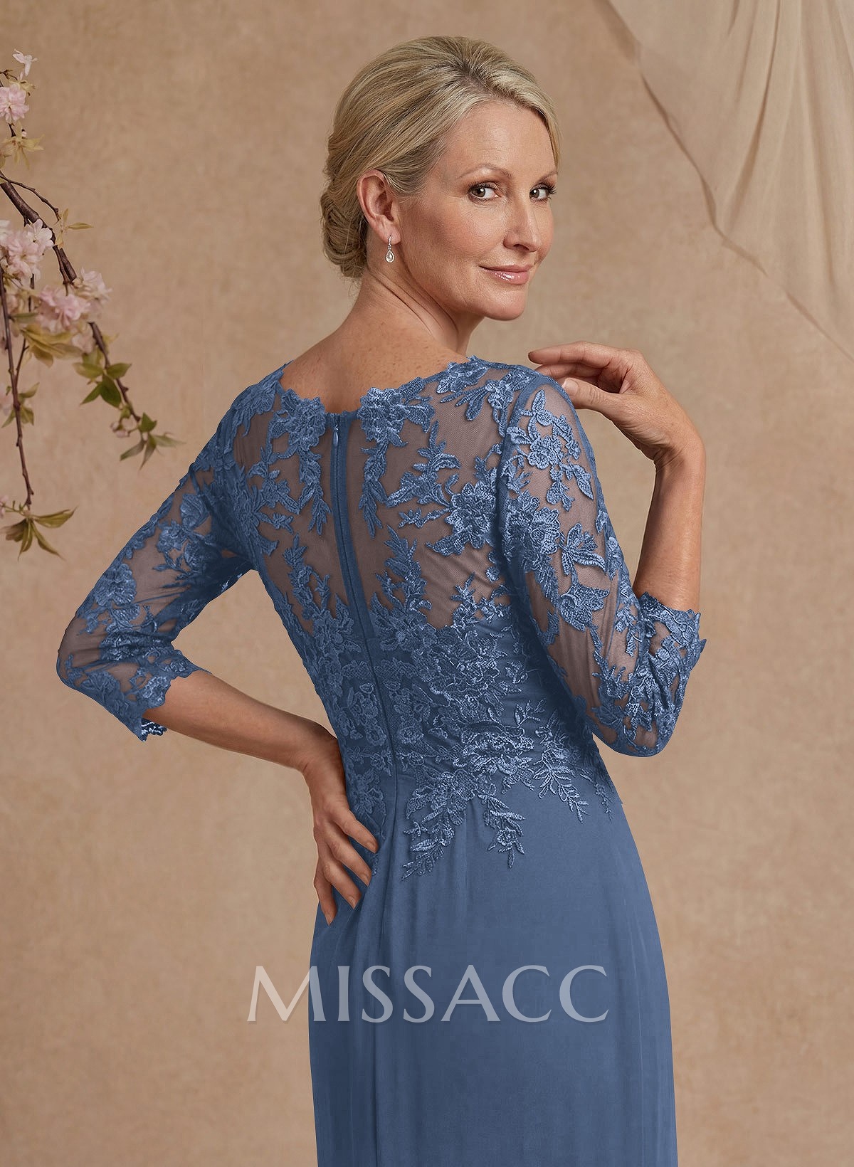 Flattering Llusion Semi Sheer Illusion Neck Mother Of The Bride Dresses With Ruffled Waist