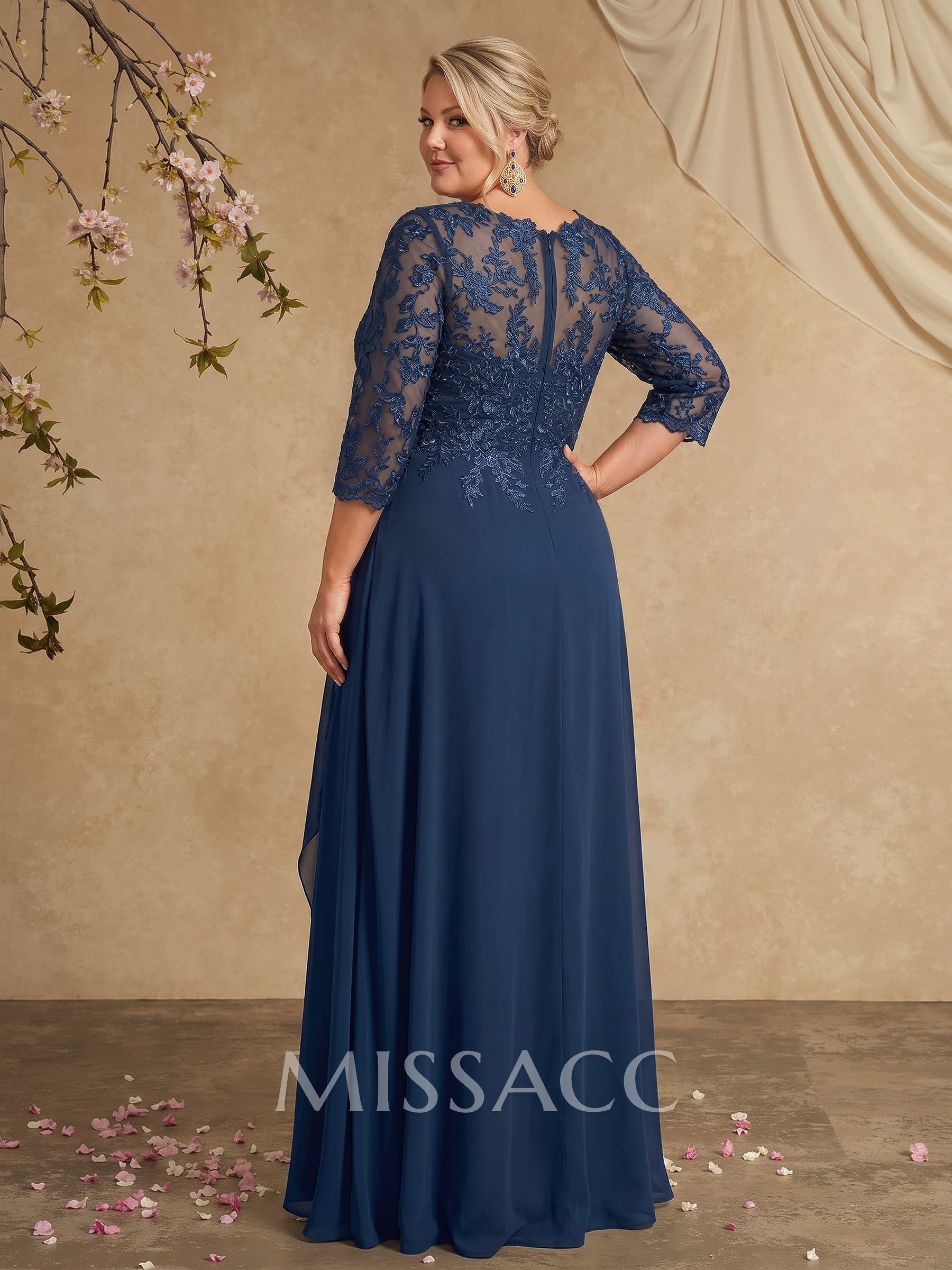 Flattering Llusion Semi Sheer Illusion Neck Mother Of The Bride Dresses With Ruffled Waist
