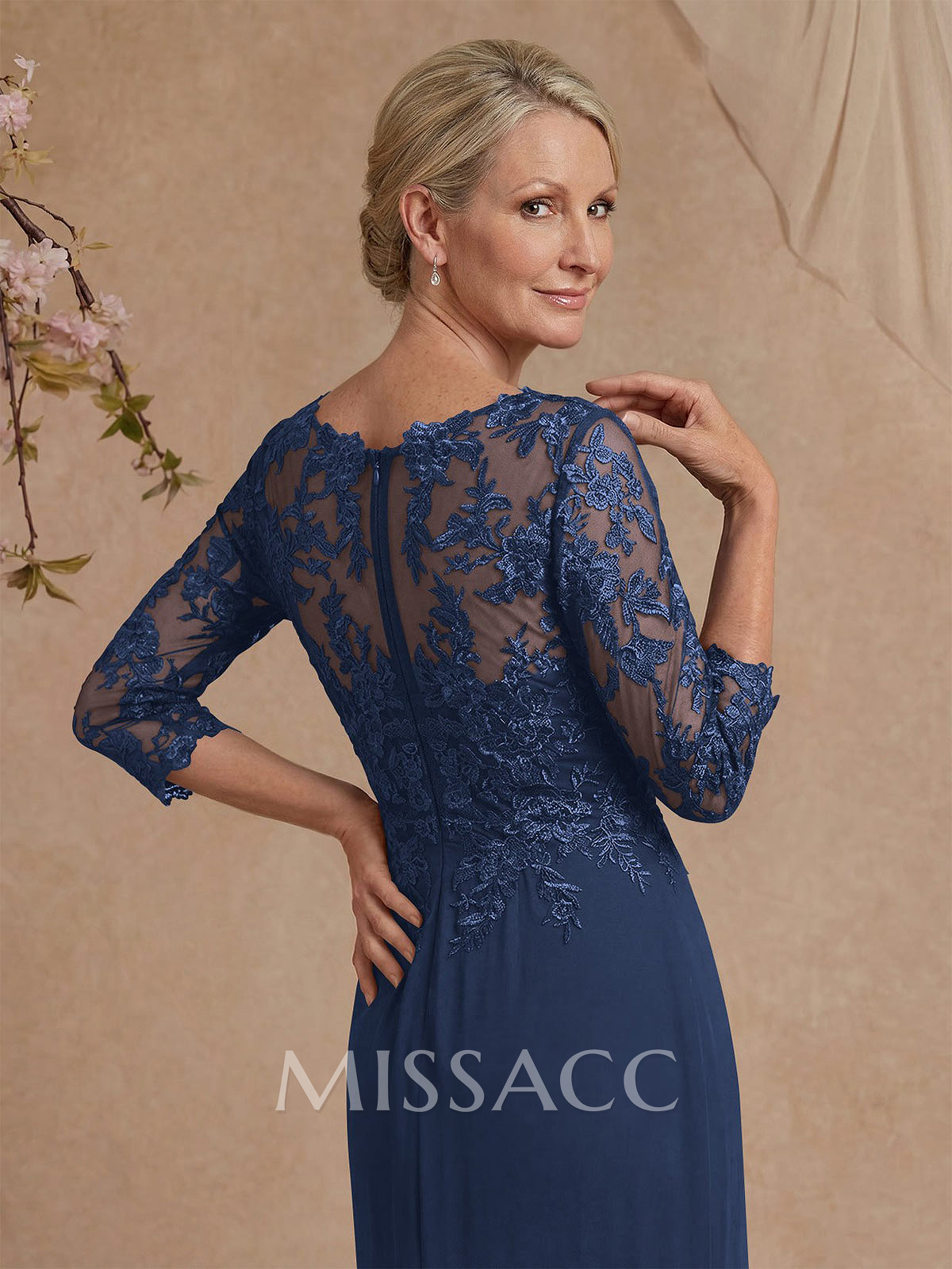 Flattering Llusion Semi Sheer Illusion Neck Mother Of The Bride Dresses With Ruffled Waist