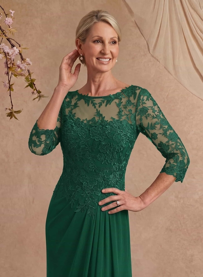 Flattering Llusion Semi Sheer Illusion Neck Mother Of The Bride Dresses With Ruffled Waist