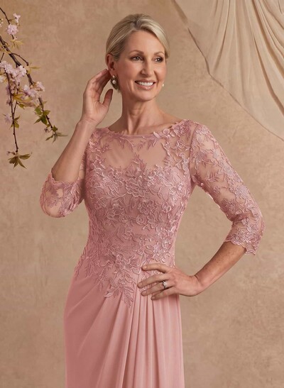 Flattering Llusion Semi Sheer Illusion Neck Mother Of The Bride Dresses With Ruffled Waist