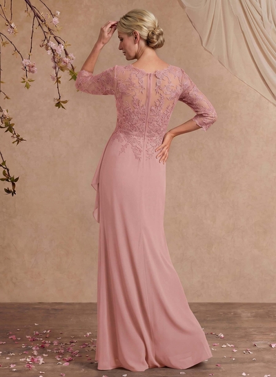 Flattering Llusion Semi Sheer Illusion Neck Mother Of The Bride Dresses With Ruffled Waist